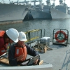 Boot half in het slib op 15 m -wateroppervlak (Gashoudend slib remt sonar vandaar hier inzet radar)